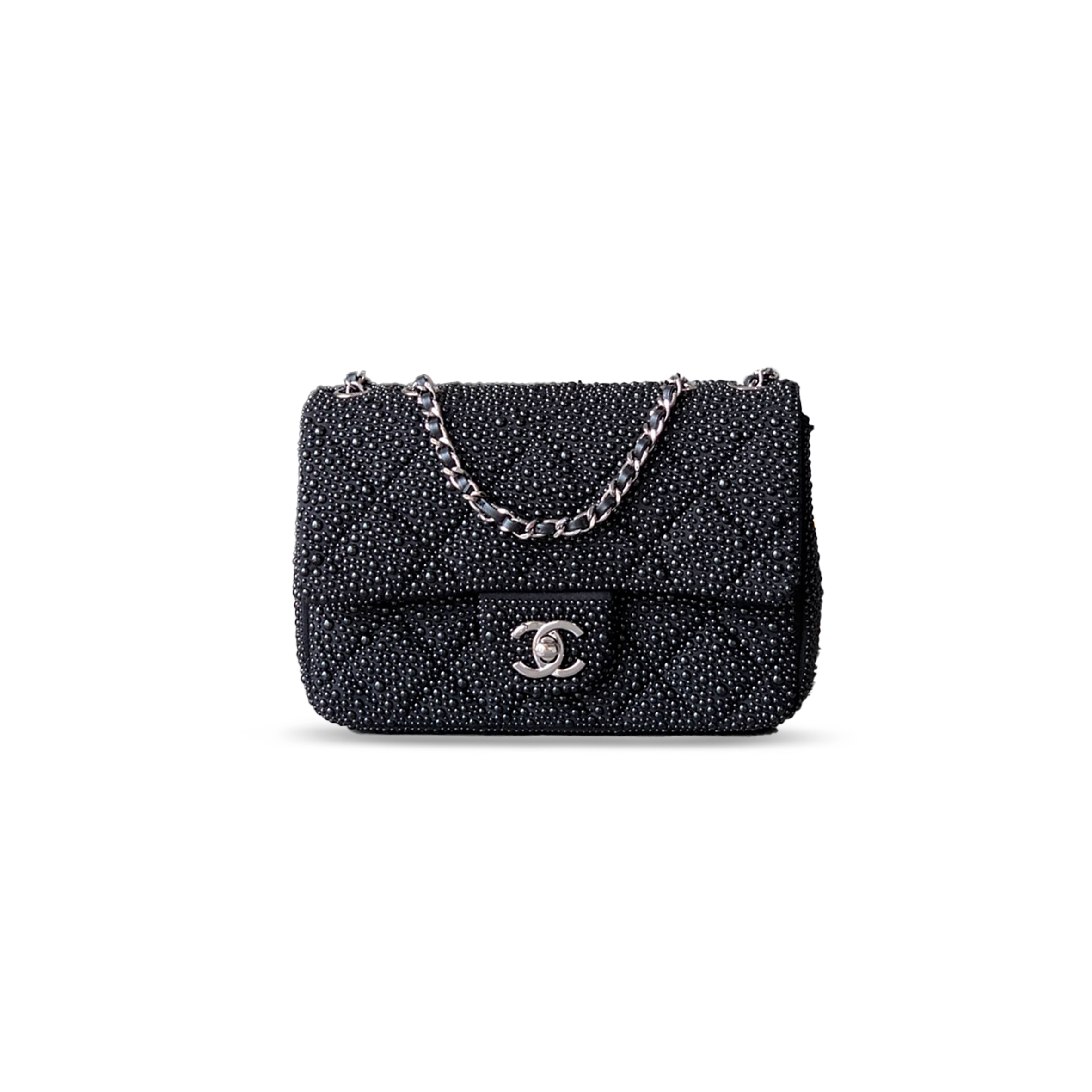 Ch*el mini evening bag, imitation pearls & gold-tone metal black 295850 (20*10*7cm)